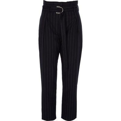 River Island Womens Stripe D-ring Paperbag Tapered Pants