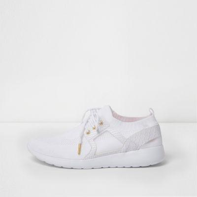 River Island Womens White Mesh Knit Lace-up Runner Trainers