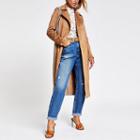 River Island Womens Suedette Blocked Check Trench Coat