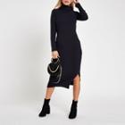 River Island Womens Rib Roll Neck Button Side Midi Dress