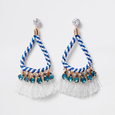 River Island Womens White Rope Tassel Drop Earrings
