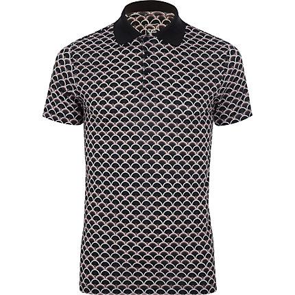 River Island Mens Muscle Fit Geo Print Polo Shirt