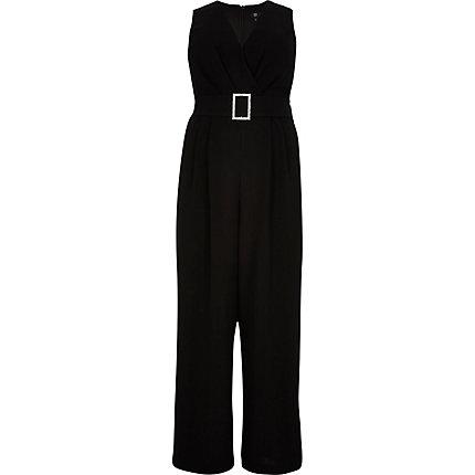 River Island Womens Plus Diamante Belted Wide Leg Jumpsuit