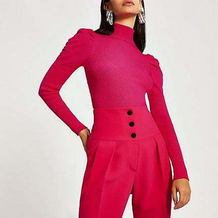 River Island Womens Long Puff Sleeve High Neck Top