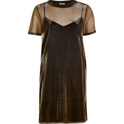 River Island Womens Metallic Mesh T-shirt Dress