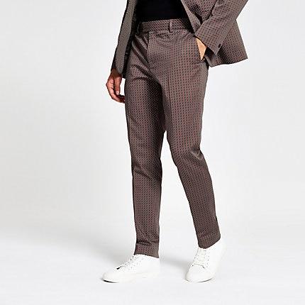 River Island Mens Geo Print Skinny Suit Trousers