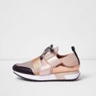 River Island Womens Rose Gold Metallic Lace-up Runner Trainers