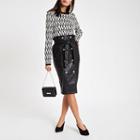 River Island Womens Faux Leather Tie Waist Pencil Skirt