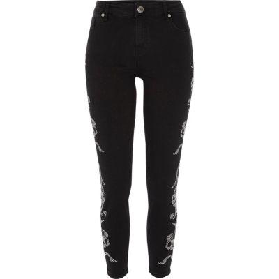 River Island Womens Floral Stud Amelie Super Skinny Jeans