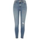 River Island Womens Mid Amelie Ripped Super Skinny Jeans