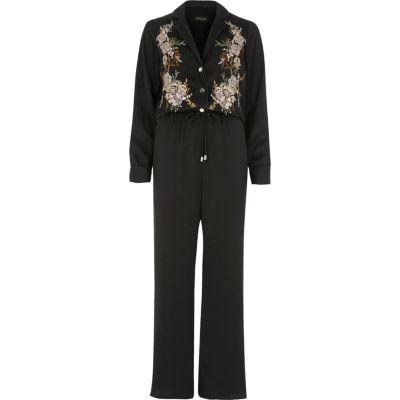 River Island Womens Embroidered Satin Jumpsuit