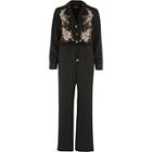 River Island Womens Embroidered Satin Jumpsuit