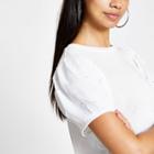 River Island Womens White Embellished Puff Sleeve T-shirt