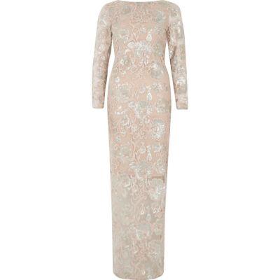 River Island Womens Floral Sequin Long Sleeve Maxi Dress