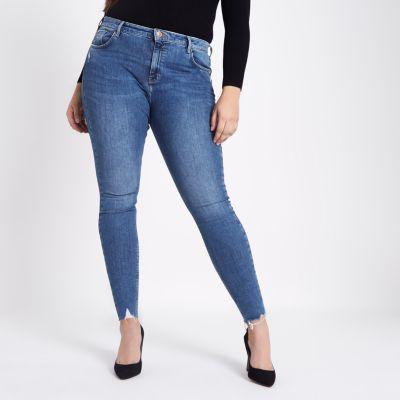 River Island Womens Plus Amelie Rip Hem Super Skinny Jeans