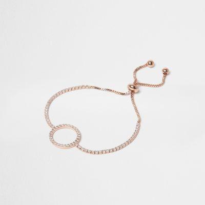 River Island Womens Rose Gold Tone Pave Circle Lariat Bracelet