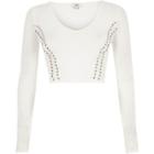 River Island Womens White Eyelet Pointelle Knit V Neck Crop Top