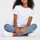 River Island Womens White Frill Bib Short Sleeve T-shirt