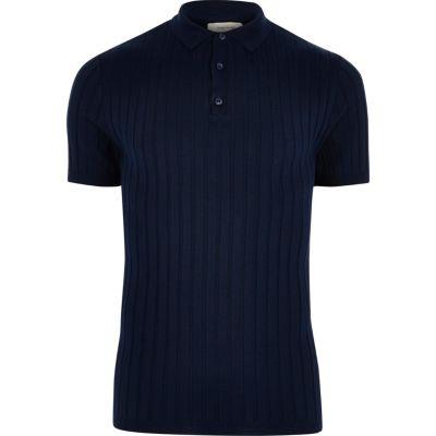 River Island Mens Ribbed Muscle Fit Polo Shirt