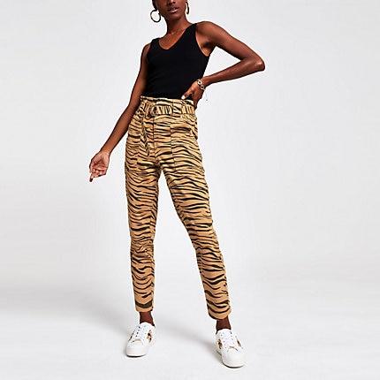 River Island Womens Tiger Print Paperbag Jeans