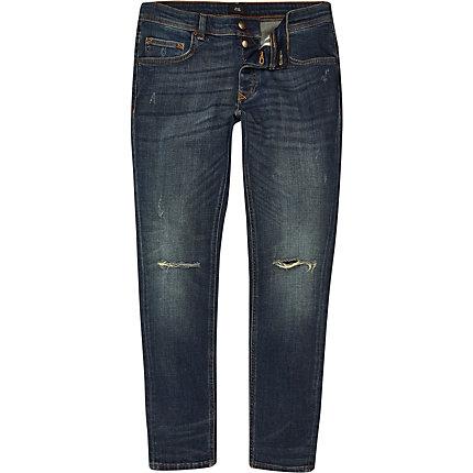 River Island Mens Skinny Pocket Embroidered Rip Jeans