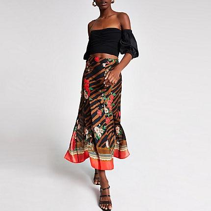 River Island Womens Zebra Print Midi Skirt