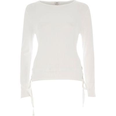 River Island Womens White Long Sleeve Tie Side Top