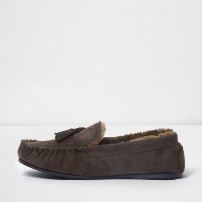 River Island Mens Fleece Lined Tassel Moccasin Slippers