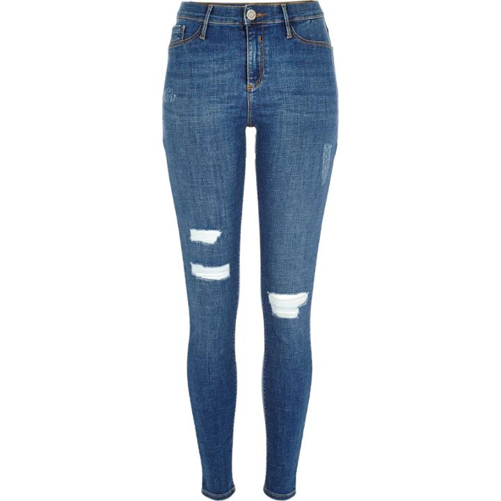 River Island Womens Mid Wash Ripped Molly Jeggings