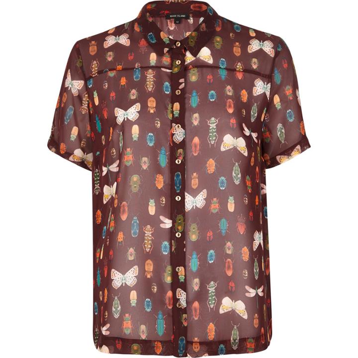 River Island Womens Sheer Animal Print Blouse