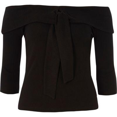 River Island Womens Rib Knot Front Bardot Top