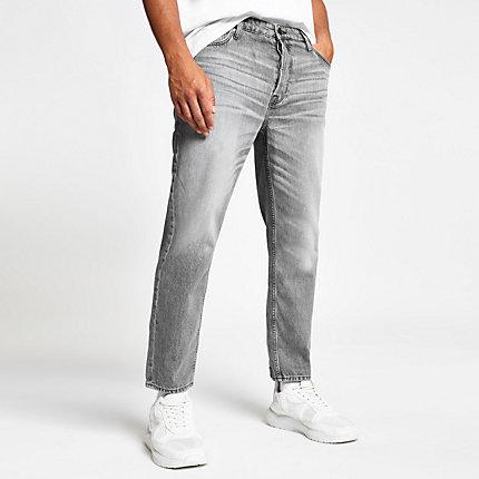 River Island Mens Wash Loose Fit Cropped Jeans