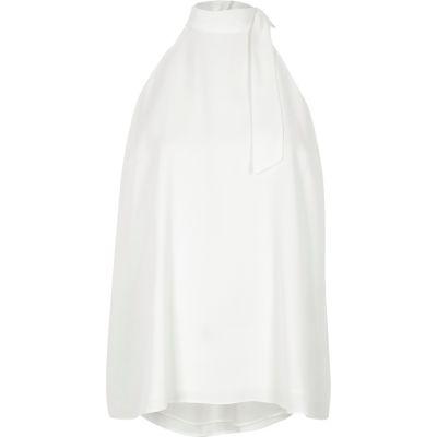 River Island Womens White High Tie Neck Cross Back Sleeveless Top