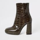 River Island Womens Leather Croc Platform Heel Boots