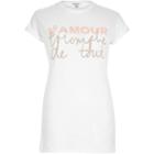 River Island Womens White Textured Print Fitted T-shirt