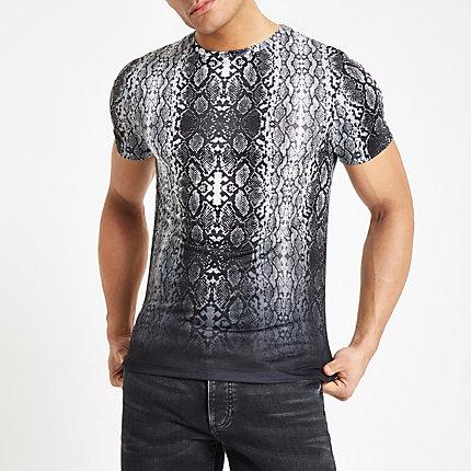 River Island Mens Snake Print Fade Slim Fit T-shirt