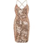 River Island Womens Gold Sequin Strappy Back Bodycon Dress