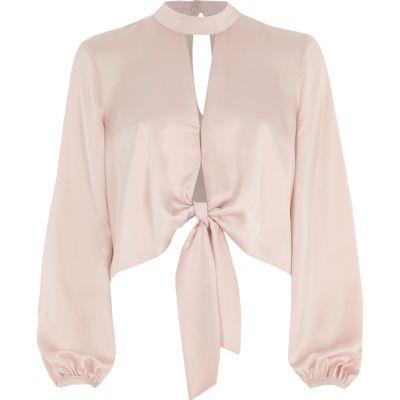 River Island Womens Tie Front Long Sleeve Crop Top