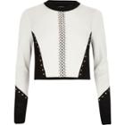 River Island Womens White Blocked Eyelet Knitted Crop Top
