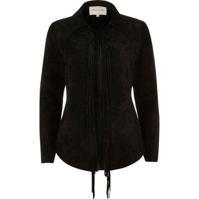 River Island Womens Suede Fringed Shirt Jacket