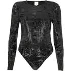 River Island Womens Silver Mirror Sequin Long Sleeve Bodysuit