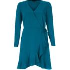 River Island Womens Blue Ruffle Hem Long Sleeve Wrap Dress