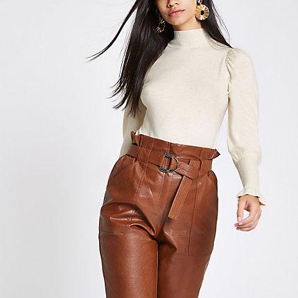 River Island Womens Knit Frill Sleeve Turtle Neck