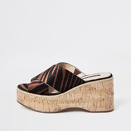 River Island Womens Velvet Zebra Print Wedges