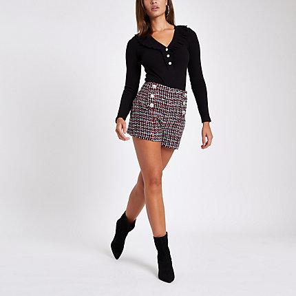 River Island Womens Check Diamante Pearl Embellished Shorts