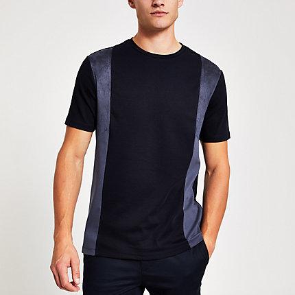River Island Mens Vertical Suede Panel Slim Fit T-shirt