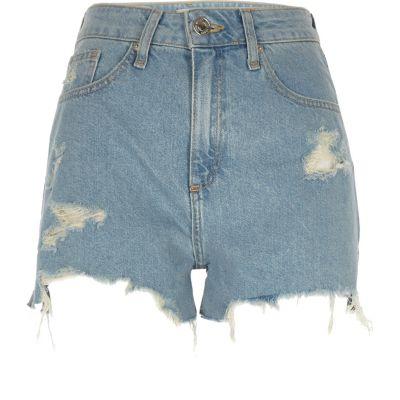 River Island Womens Petite Wash Distressed Denim Shorts