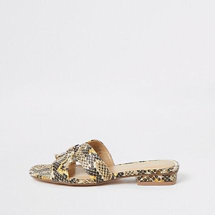 River Island Womens Snake Print Flat Mule Sandal