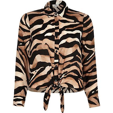 River Island Womens Petite Zebra Print Button-up Shirt