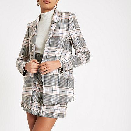 River Island Womens Check Open Front Blazer